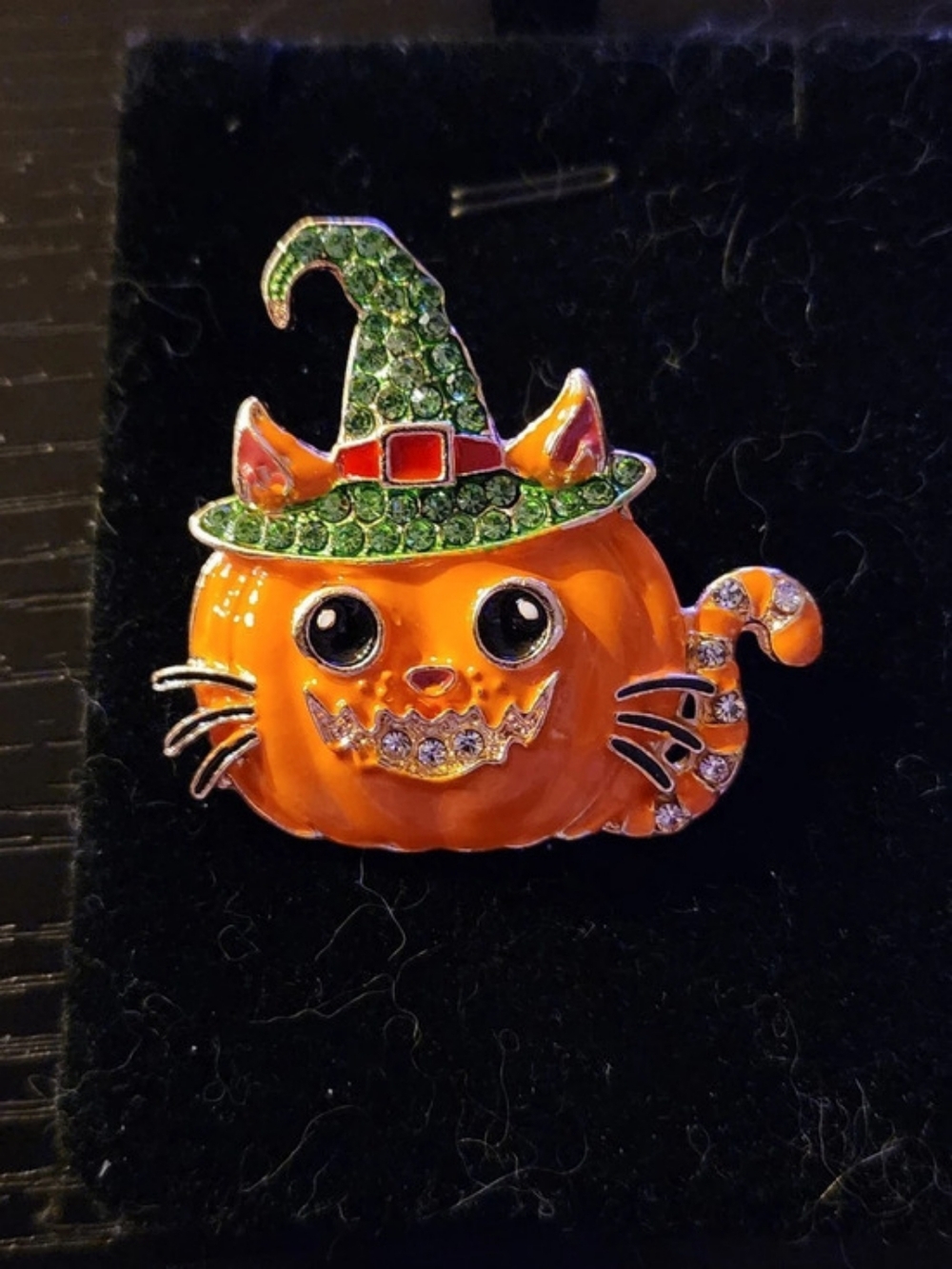 Halloween Pumpkin Cat Witch Brooch